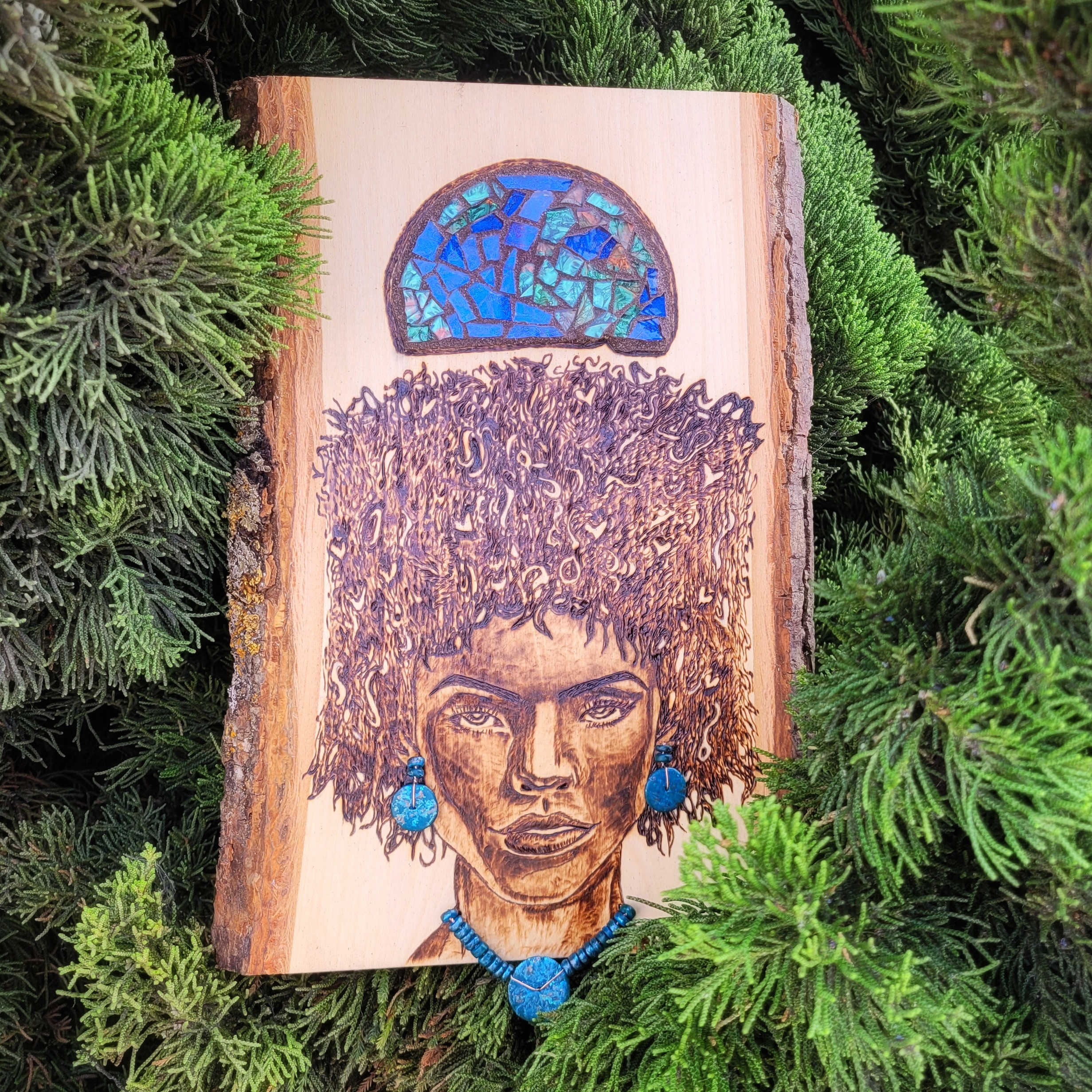 wood burning and mosaic